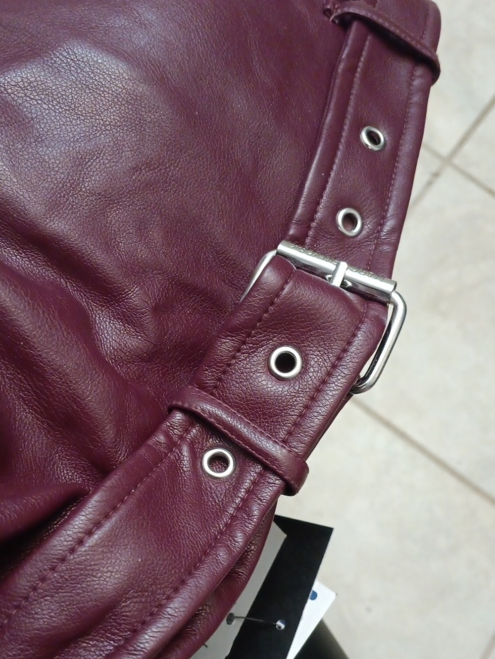Women's Burgundy Faux Leather Midi Skirt with Belt Very Soft - Picture 2 of 3